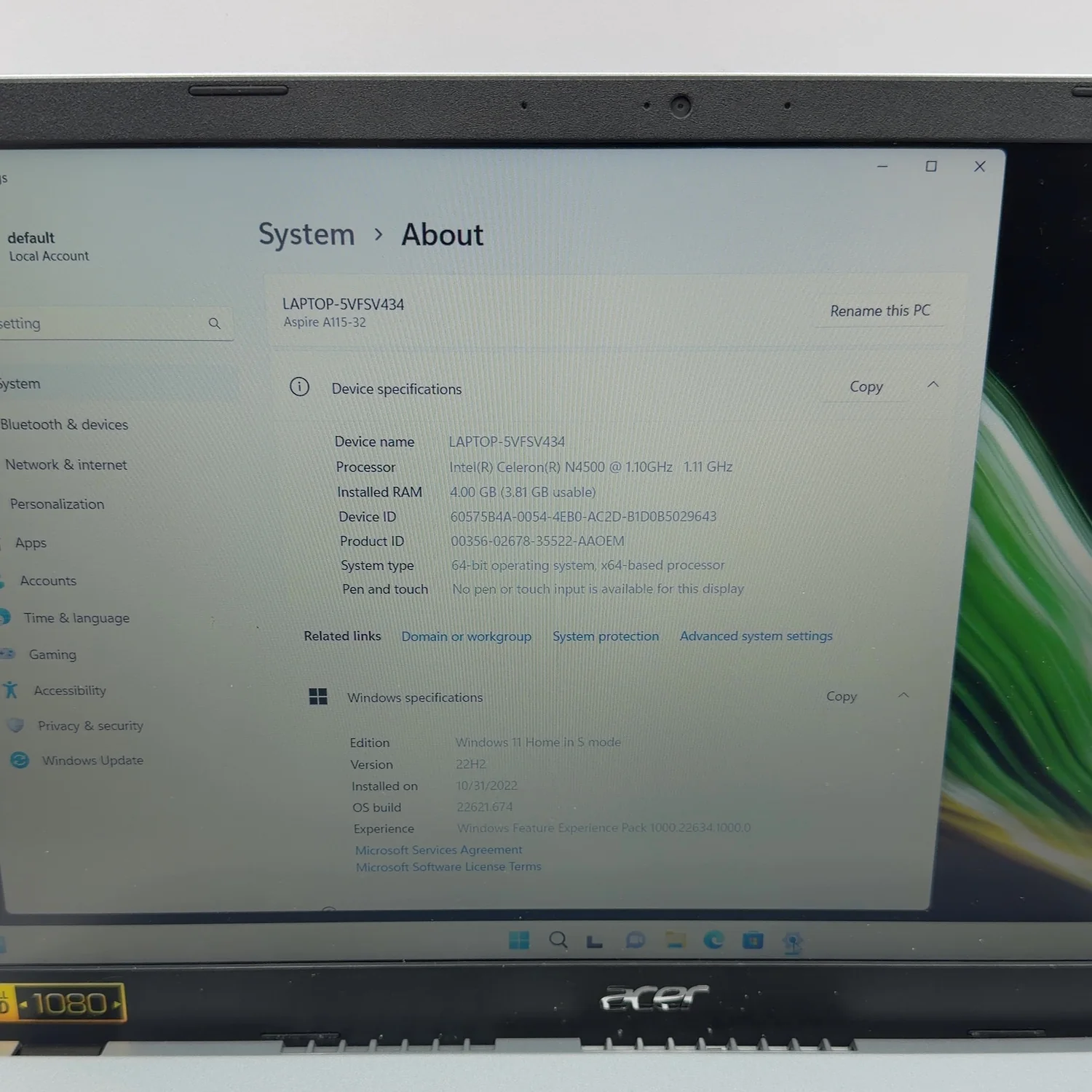 Acer ASPIRE 1 N20C5 15.6" Celeron N4500 1.1GHz 4GB RAM 128GB SSD - Image 2