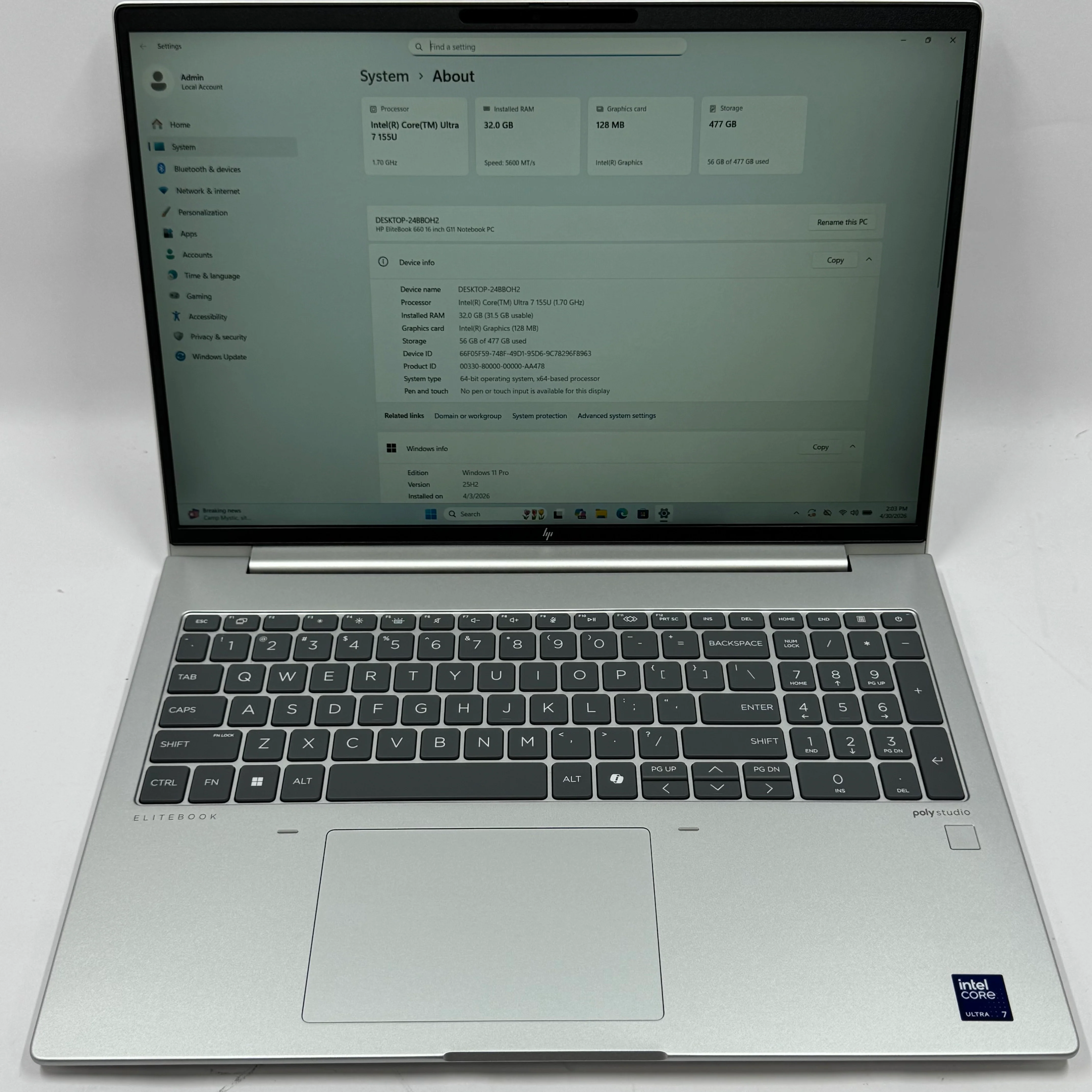 HP Elitebook 660 G11 A6UD2UT 16" Ultra 7 155U 1.7GHz 32GB RAM 500GB SSD - Image 2