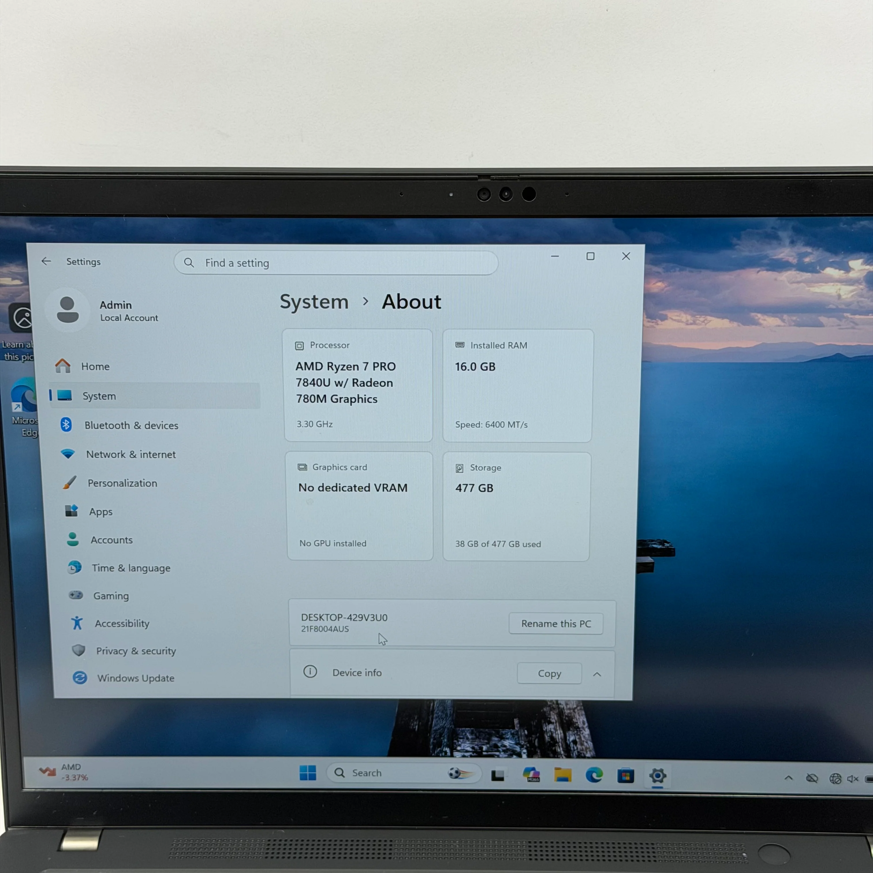 Lenovo ThinkPad T14s Gen 4 14" Ryzen 7 Pro 7840U 3.3GHz 16GB RAM 512GB SSD - Image 2