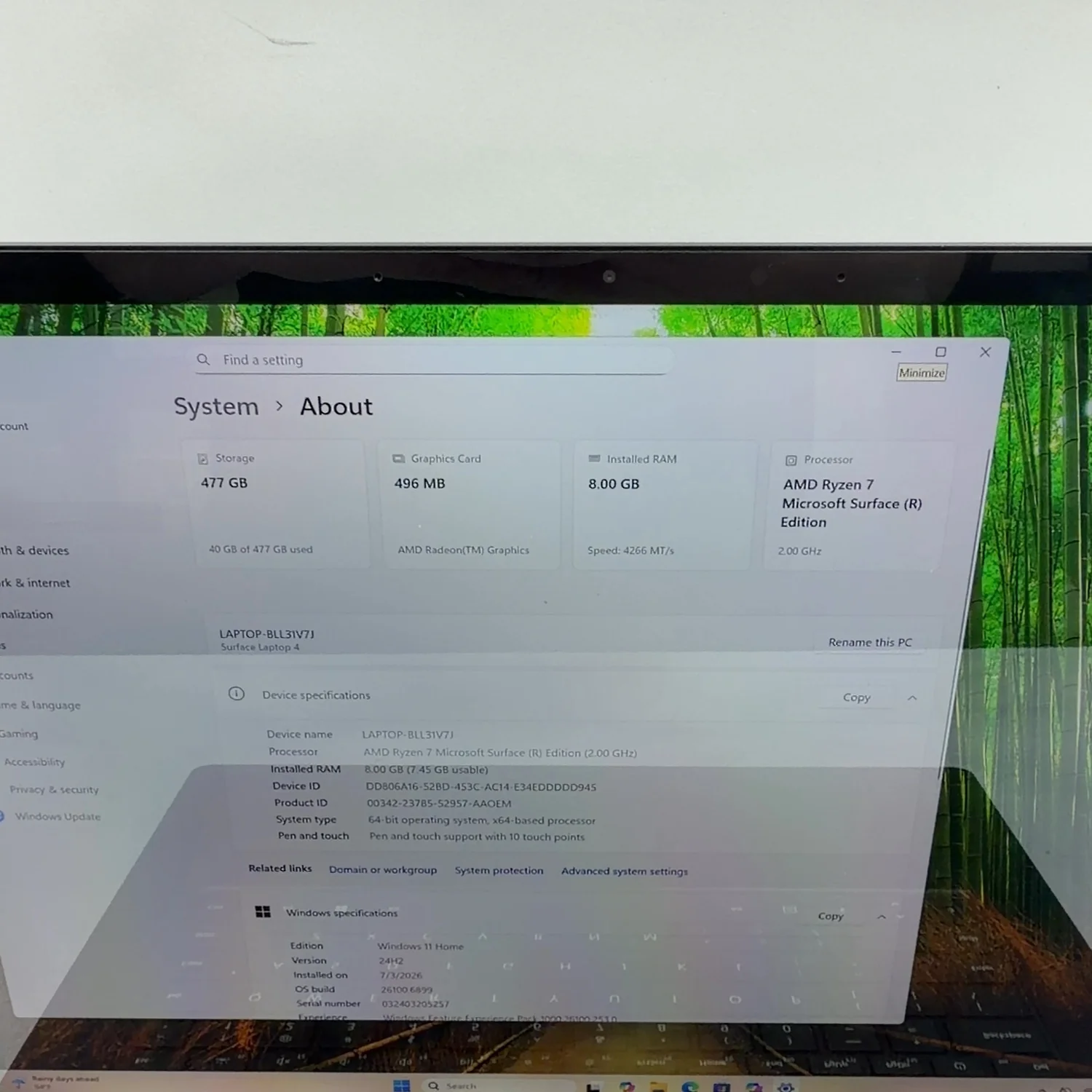Microsoft Surface Laptop 4 1953 15" Ryzen 7 2.0GHz 8GB RAM 512GB SSD - Image 2