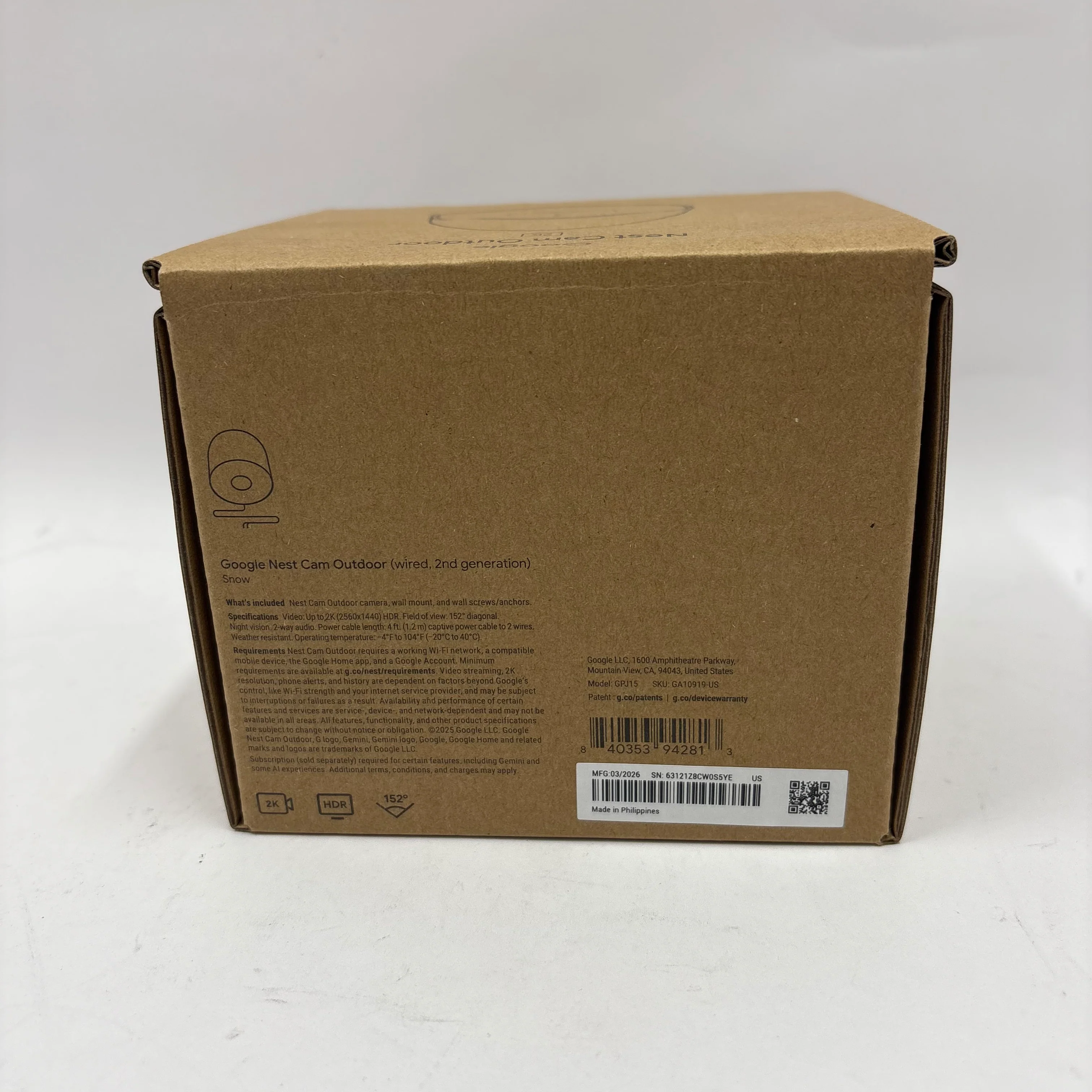 New Google Nest Cam Outdoor (Wired 2nd Gen) Smart Doorbell Camera GPJ15 - Image 2
