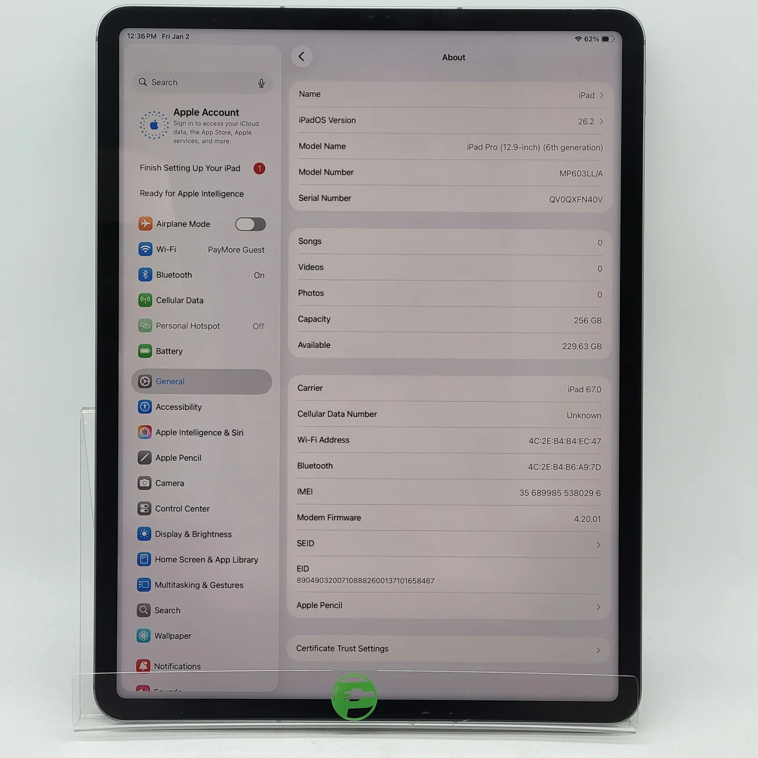 Unlocked Apple iPad Pro 12.9" 6th Gen 256GB Space Gray MP603LL/A - Image 2